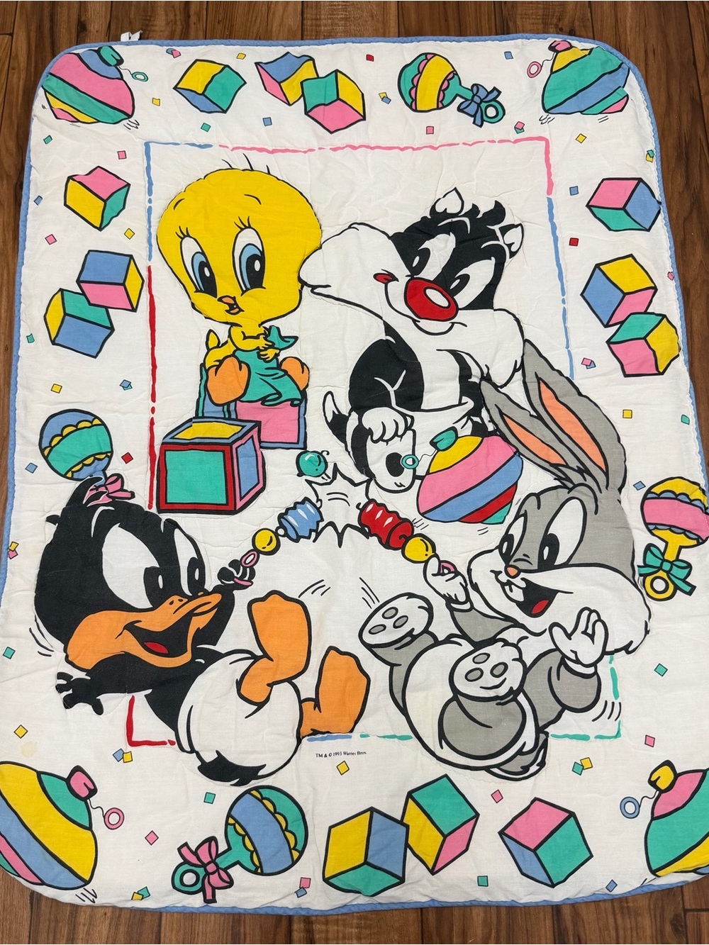 Vtg 90’s Gerber Looney Tunes Plush Baby Crib Blanket Tweety Sylvester Bugs Bunny